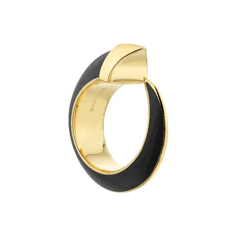 Titanium Men's Ring-Sabre Solis Ring - Yellow Gold Vermeil & Jet Ceramic