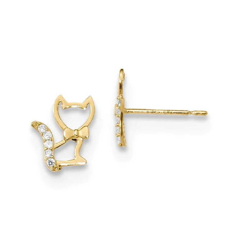 Luxury Diamond Earrings-Madi K Kid's 14k   Kitten w/CZ Tail Post Earrings