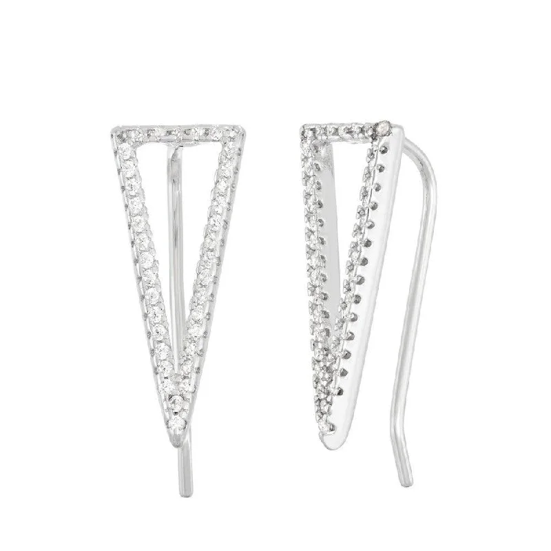 Geometric Hoop Earrings-Sterling Silver CZ Open Triangle Climber Earrings