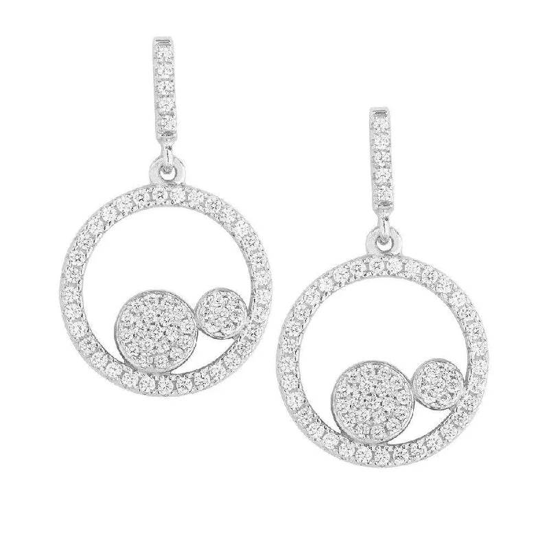 Handmade Earrings-Sterling Silver Two Center CZ Circles Earrings