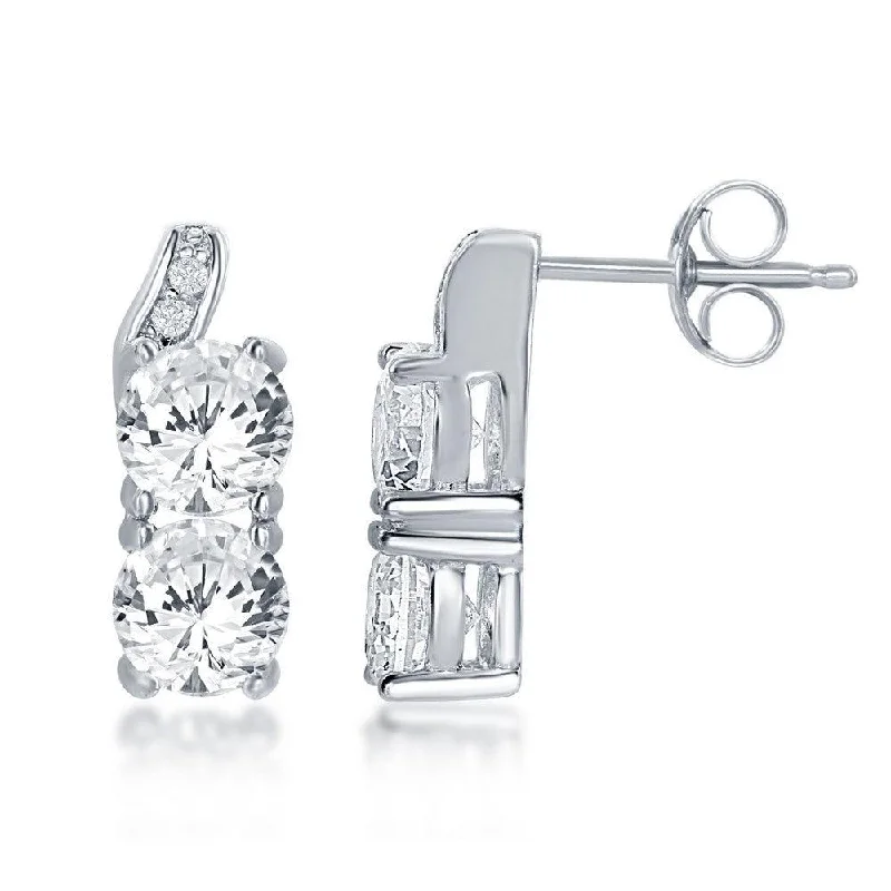 Geometric Drop Earrings-Sterling Silver Square CZ Earrings