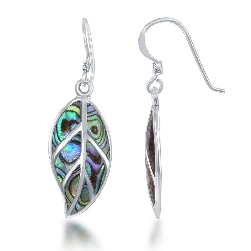 Unique Designer Earrings-Sterling Silver Large Abalone Leaf Earrings