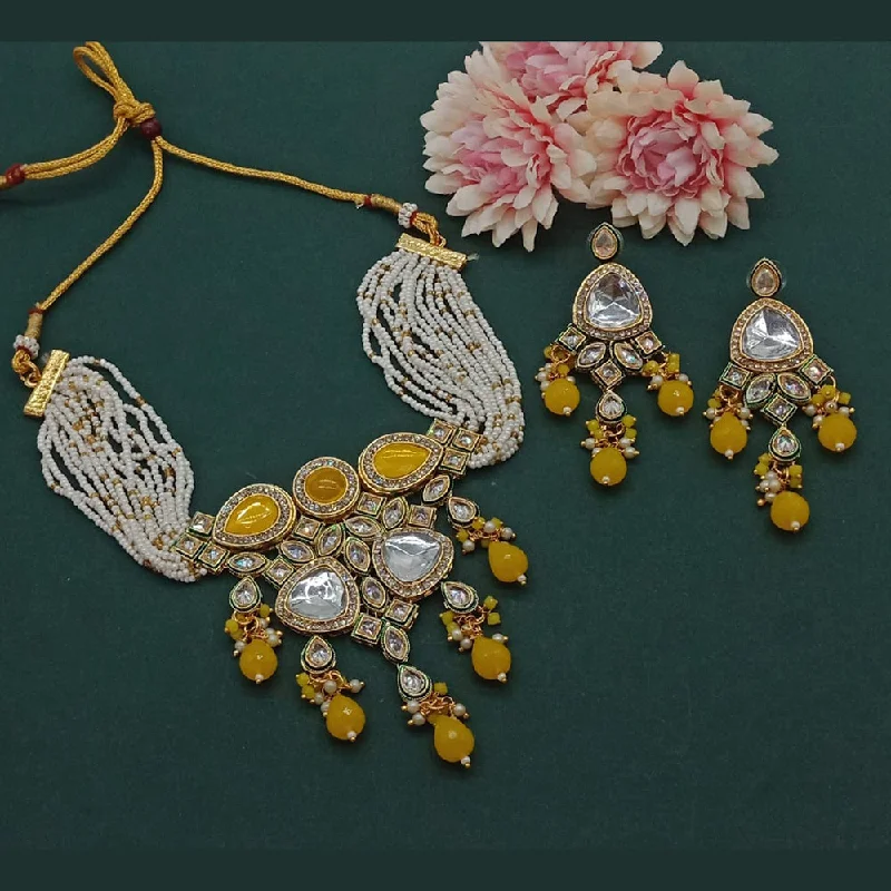 Silver Heart Necklace-India Art Gold Plated Polki Kundan And Pearl Choker Necklace Set