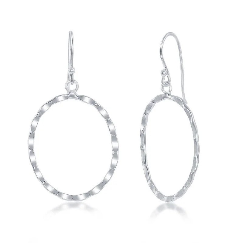 Unique Pearl Earrings-Sterling Silver Hammered Oval Earrings