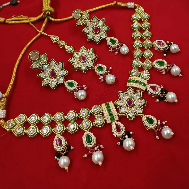 Modern Silver Necklace-Padmawati Bangles Gold Plated Polki Kundan Stone And Pearls Necklace Set