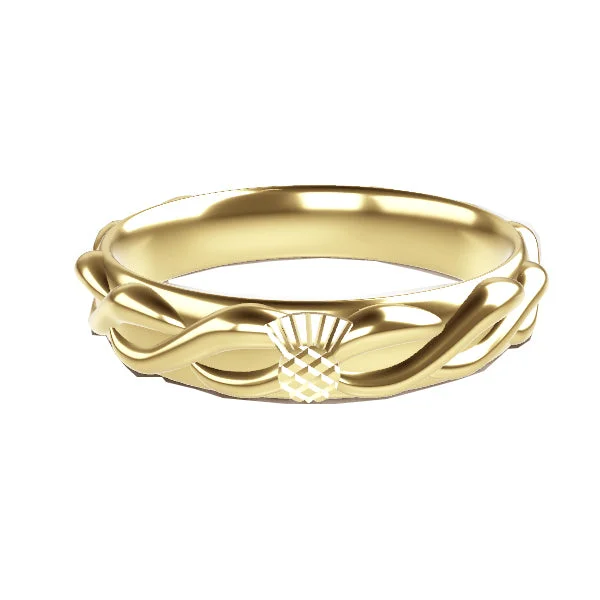 Custom Engraved Ring-CELTIC SOLID TWIST COMFY FIT THISTLE WEDDING RING