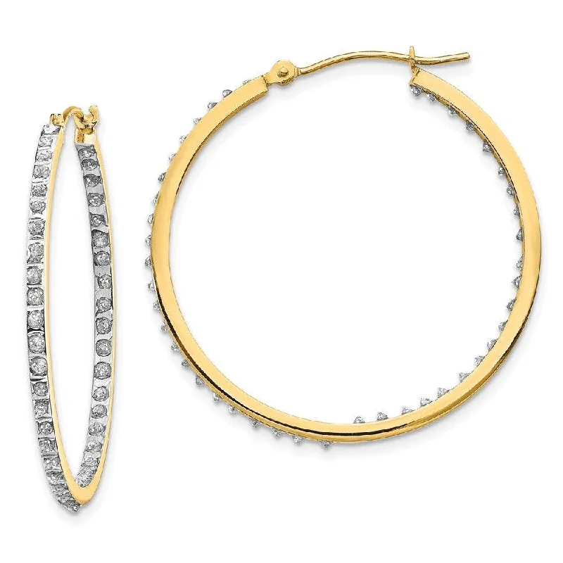 Bridal Hoop Earrings-14k Diamond Fascination Round Hinged Hoop Earrings