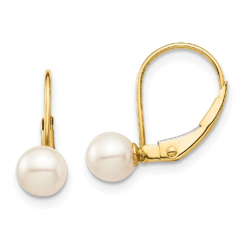 Boho Chic Earrings-Madi K Kid's 14K  5-6mm White Round FW Cultured Pearl Leverback Earrings