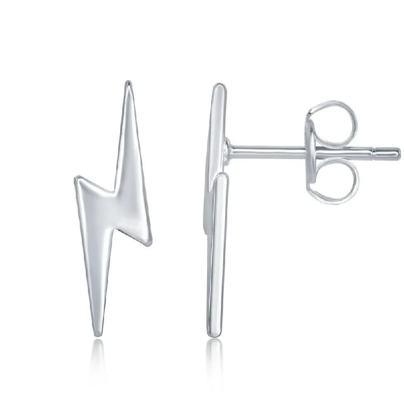 Modern Geometric Earrings-Sterling Silver Small Lightning Bolt Earrings