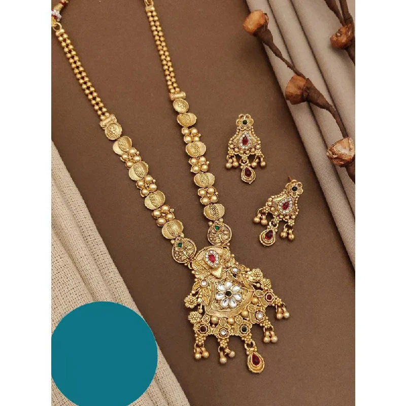 Pearl and Diamond Necklace-Akruti Collection Gold Plated Kundan Long Necklace Set