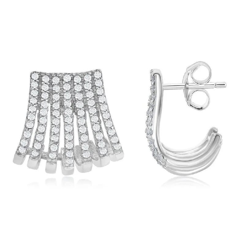 Casual Drop Earrings-Sterling Silver Grey CZ Cuff with Post Earrings