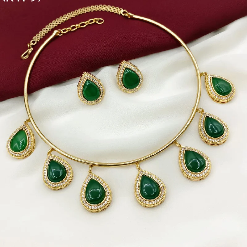 Gemstone Cluster Necklace-Royal Kundan Jewellery Gold Plated Austrian Stone Necklace Set