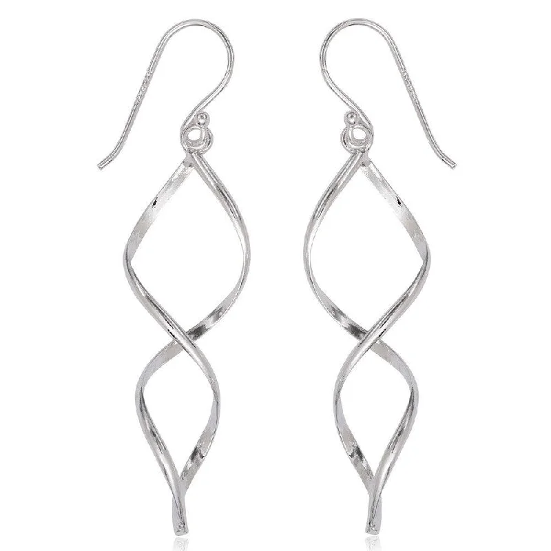 Silver Hoop Earrings-Sterling Silver Open 3 Dimensional Swirl Earrings