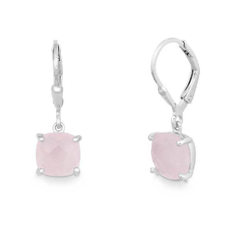 Gold and Diamond Earrings-Sterling Silver Rose Quartz Drop Down Earrings