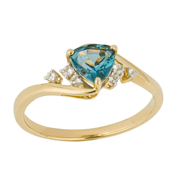 Custom Name Ring-Trillion Topaz Diamond Engagement Ring in 9 ct Yellow Gold