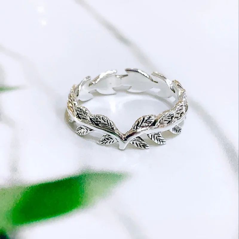 Boho Wedding Ring-Sterling Silver Wishbone Leaf Ring