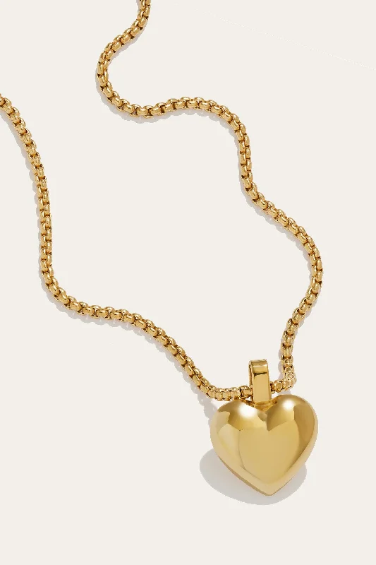 Beaded Charm Necklace-Puffed Heart Gold Plated Necklace