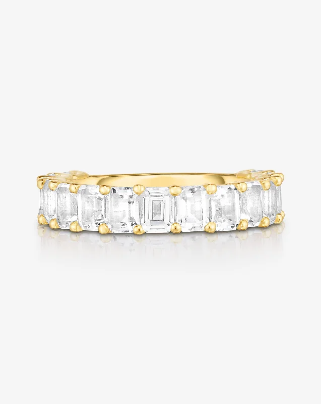 Designer Rose Gold Ring-Petite Emerald Cut White Topaz Ring