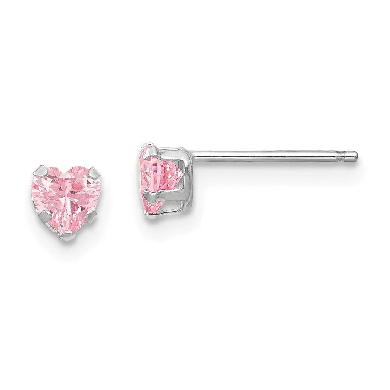 Designer Silver Earrings-Madi K Kid's 14k White Gold  4mm Pink CZ Heart Earrings