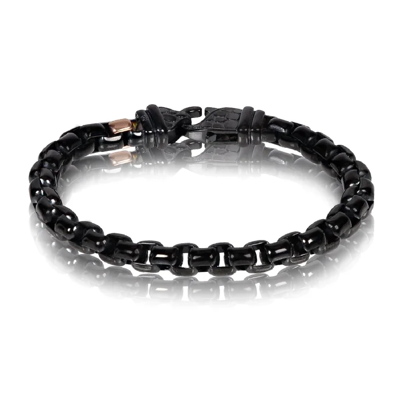 Stackable Gemstone Bracelets-A.R.Z Men's Black Round Box Link  8.5 Bracelet