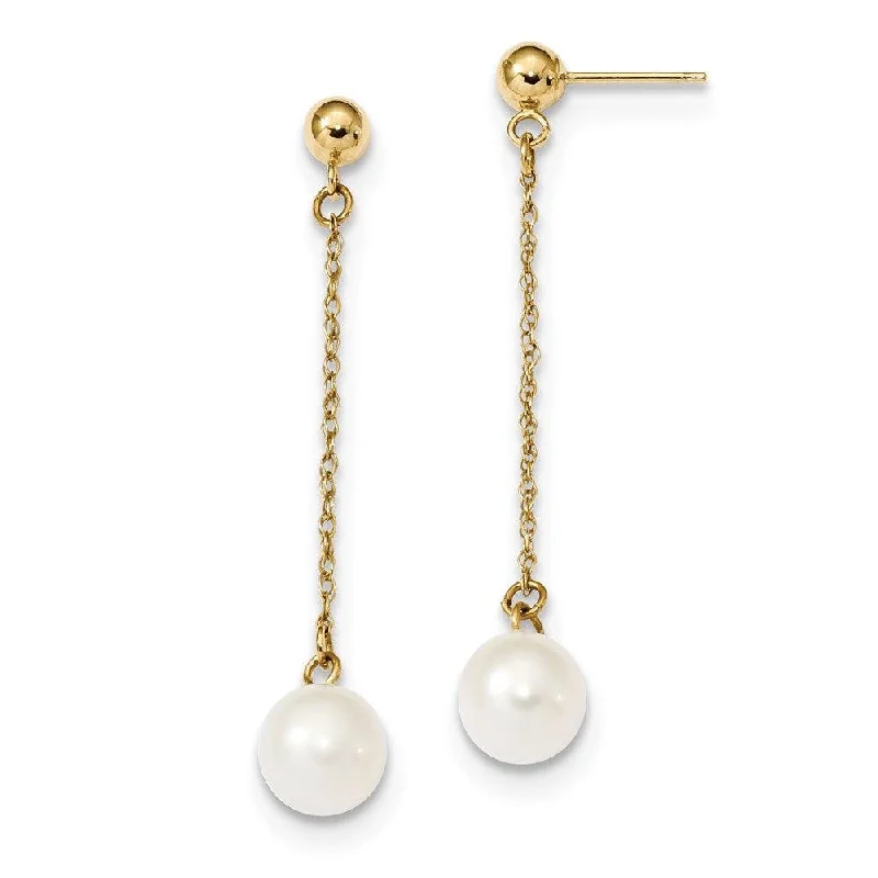 Pretty Pearl Earrings-14k 7-8mm White Round Freshwater Cultured Pearl Dangle Post Earrings