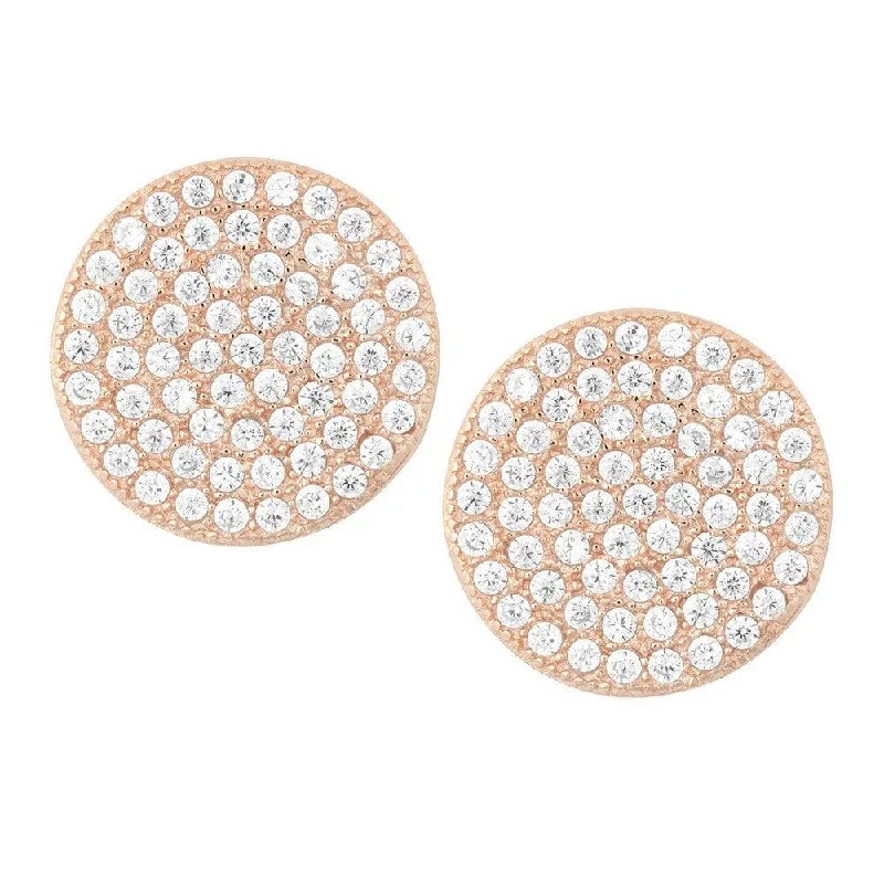 CZ Stud Earrings-Sterling Silver Rose Gold Plated Micro Pave Stud Earrings