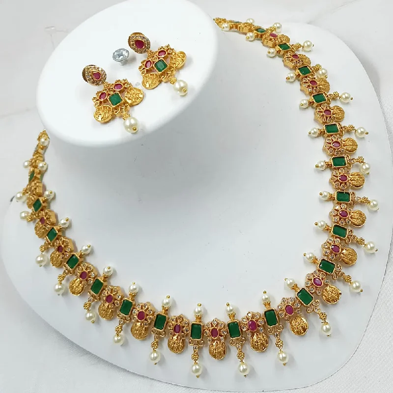 Layered Gold Necklace-Padmawati Bangles Gold Plated Crystal Stone Choker Necklace Set