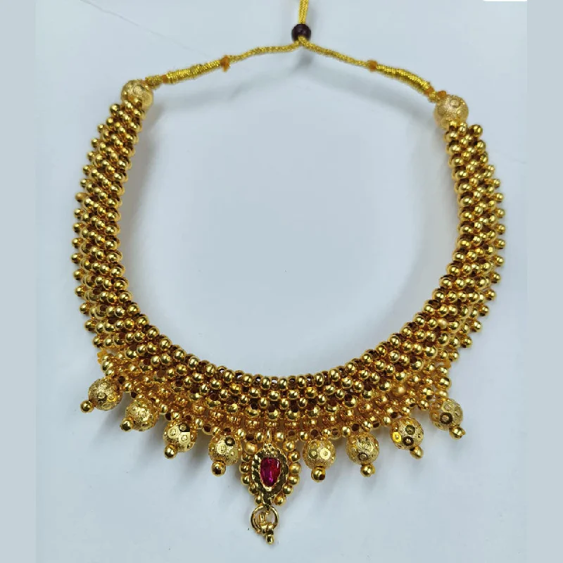 Handcrafted Silver Necklace-Manisha Jewellery Gold Plated Choker Necklace Set