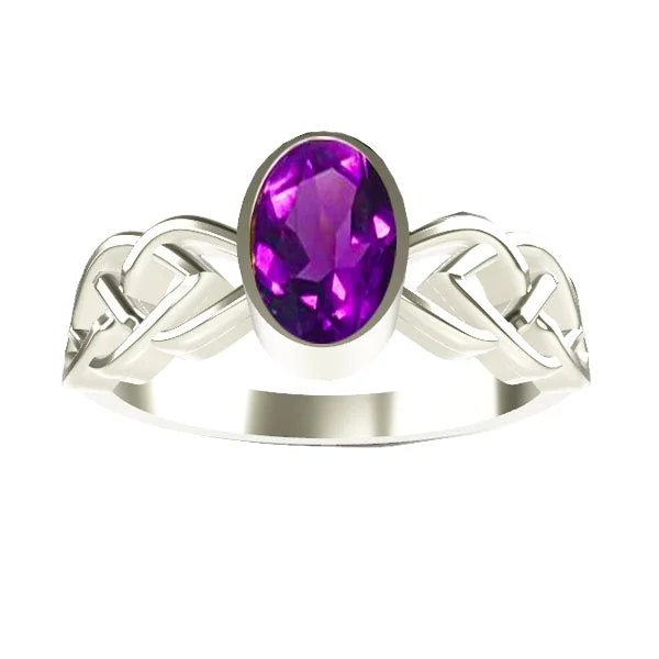 Promise Ring for Her-CELTIC KNOTWORK AMETHYST RING IN STERLING SILVER