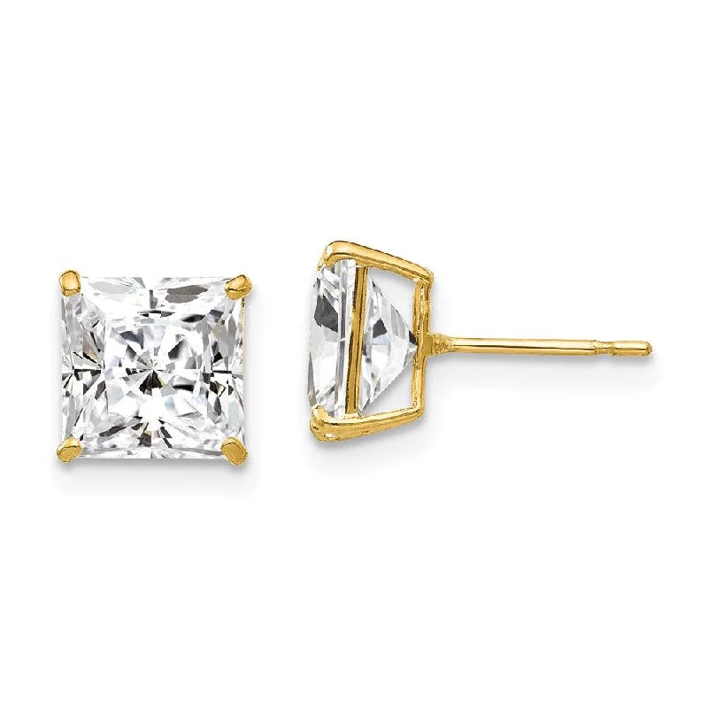 Beautiful Diamond Earrings-14k 7mm Square CZ Post Earrings