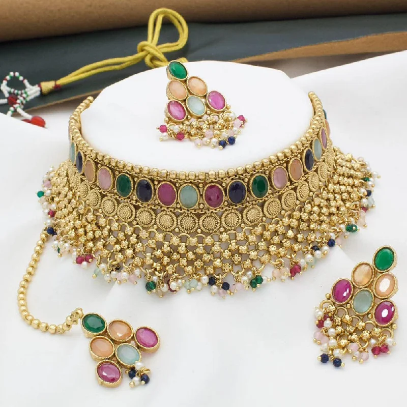 Fashionable Gold Necklace-Manisha Jewellery Gold Plated Monalisa Choker Necklace Set