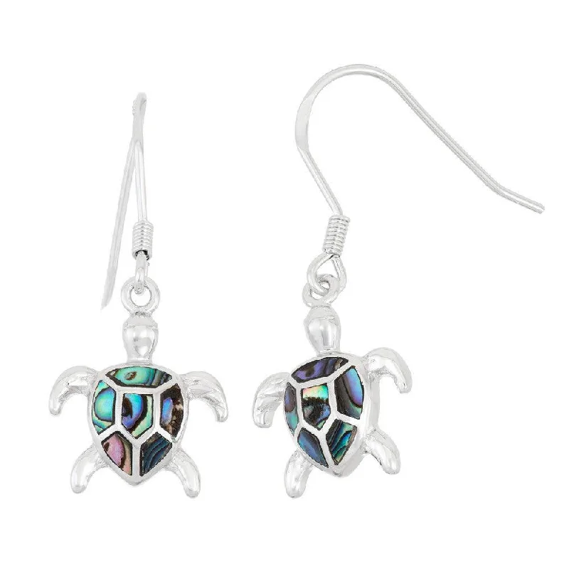 Luxury Stud Earrings-Sterling Silver Abalone Turtle Earrings