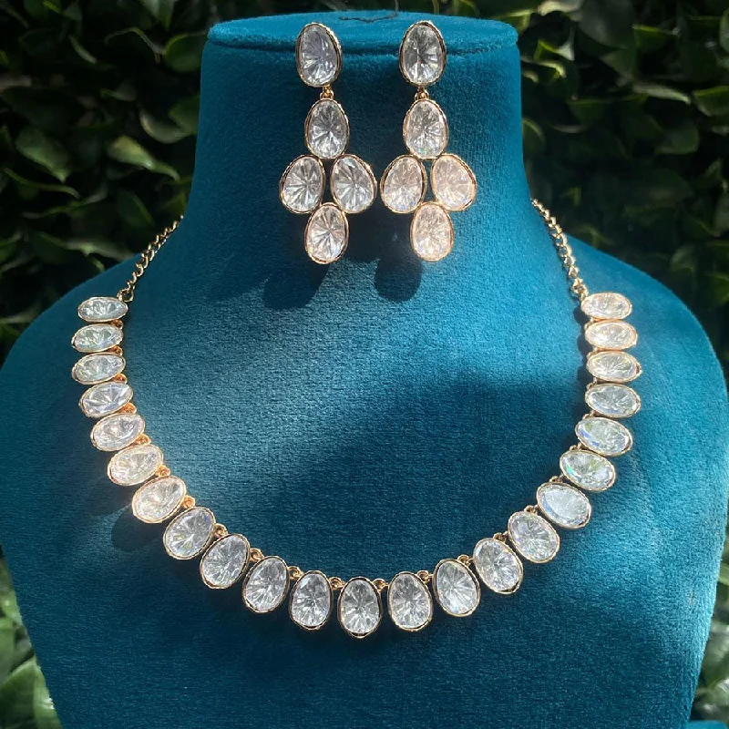 Silver and Gold Necklace-Royal Kundan Jewellery Gold Plated Polki Kundan Necklace Set