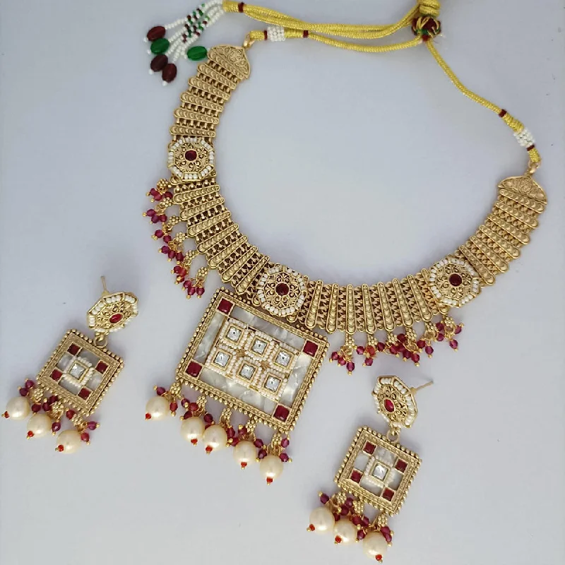 Statement Necklace for Bridesmaids-Rani Sati Jewels Gold Plated Kundan Stone And Pearls Necklace Set