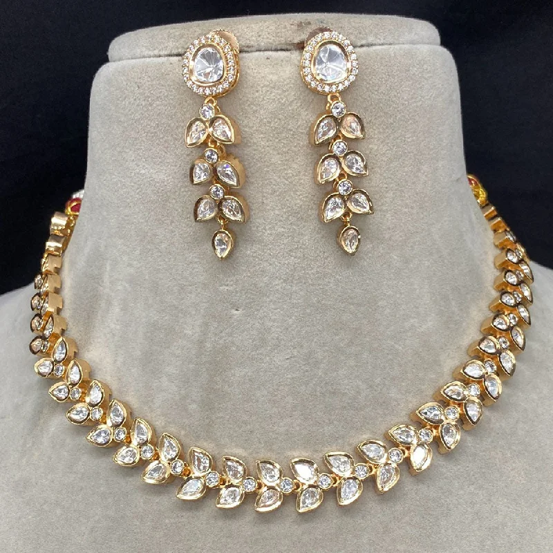 Unique Leather Necklace-Royal Kundan Jewellery Gold Plated Polki Kundan Necklace Set