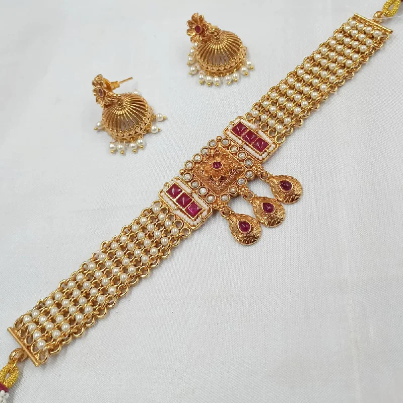 Sterling Silver Heart Necklace-Padmawati Bangles Gold Plated Kundan Stone And Pearls Choker Necklace Set