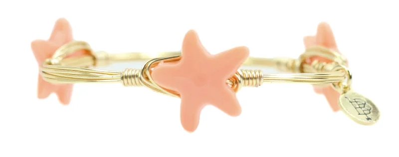 Customizable Birthstone Bangles-Starfish Bangle Bracelet - Coral