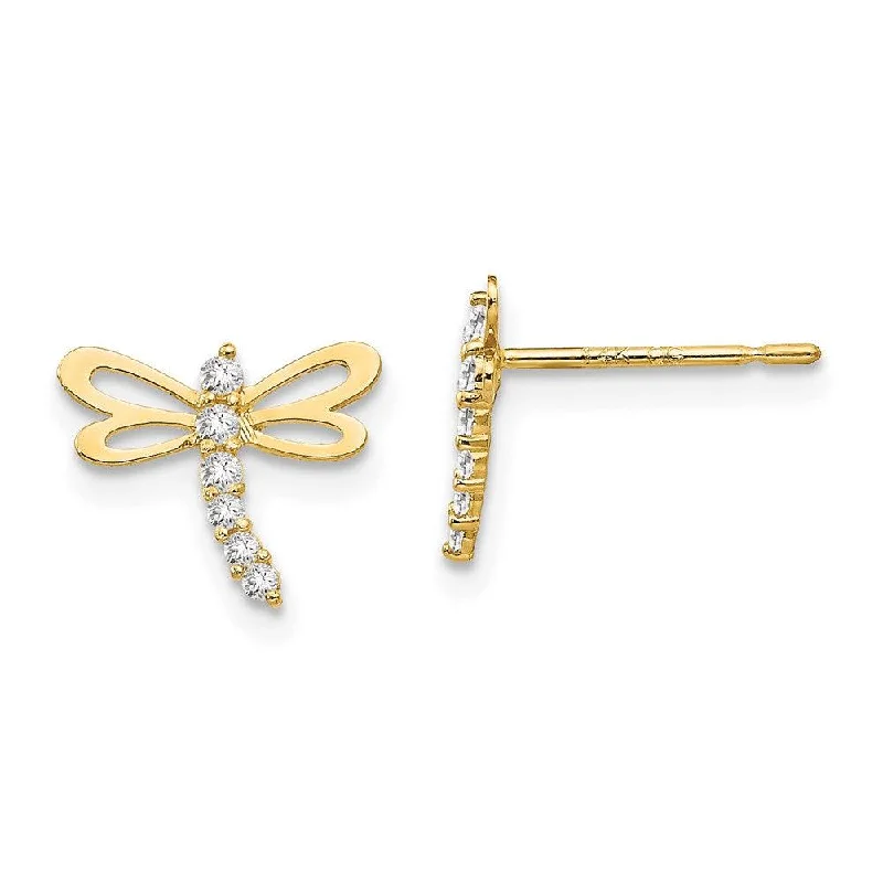 Black and Gold Earrings-Madi K Kid's 14k  CZ  Dragonfly Post Earrings