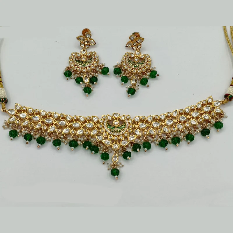 Vintage Pearl and Gold Necklace-Royal Kundan Jewellery Gold Plated Polki Kundan And Beads Necklace Set