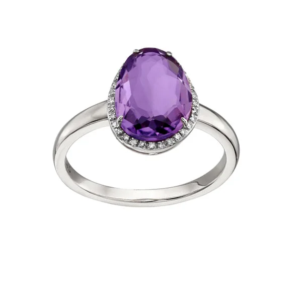 Large Statement Ring-Oval Fancy cut Amethyst Ring in Gold with Pave Diamonds