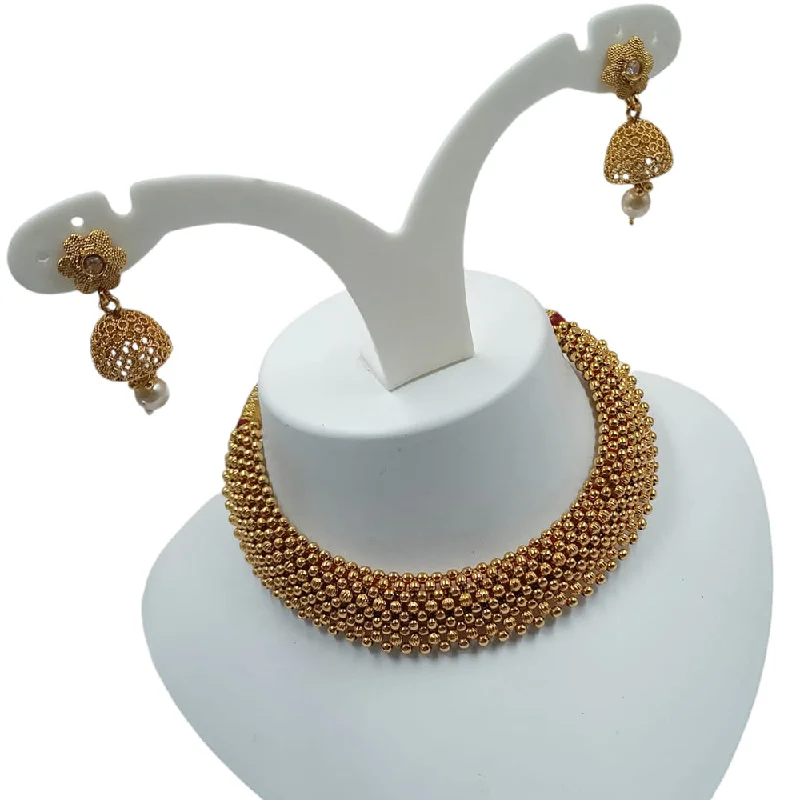 Beaded Charm Necklace-Padmawati Bangles Gold Plated Pearls Choker Necklace Set