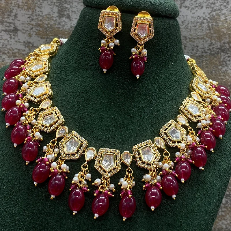 Rose Gold Pendant Necklace-Amoliya Jewels Gold Plated Polki Kundan Necklace Set