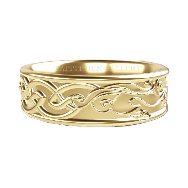 Stackable Silver Ring-EDINBURGH CELTIC FLOW WAVES WEDDING RING IN 9CT YELLOW GOLD