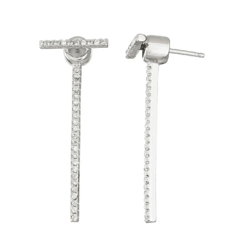 Fashionable Ear Cuffs-Sterling Silver CZ Front and Back Long Bar Earrings