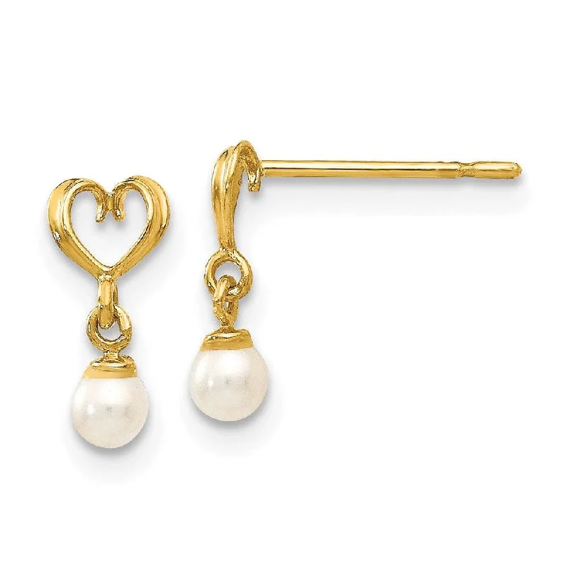 Luxury Gold Earrings-Madi K Kid's 14k  FW Cultured Pearl Heart Dangle Post Earrings