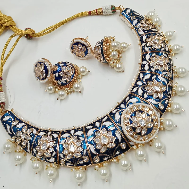 Custom Birthstone Jewelry Necklace-Padmawati Bangles Gold Plated Polki Kundan Stone And Pearls Choker Necklace Set