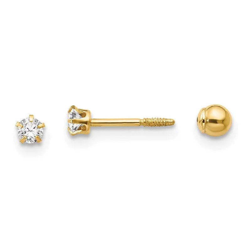 Small Stud Earrings-Madi K Kid's 14k  Polished Reversible Crystal & 3mm Ball Earrings