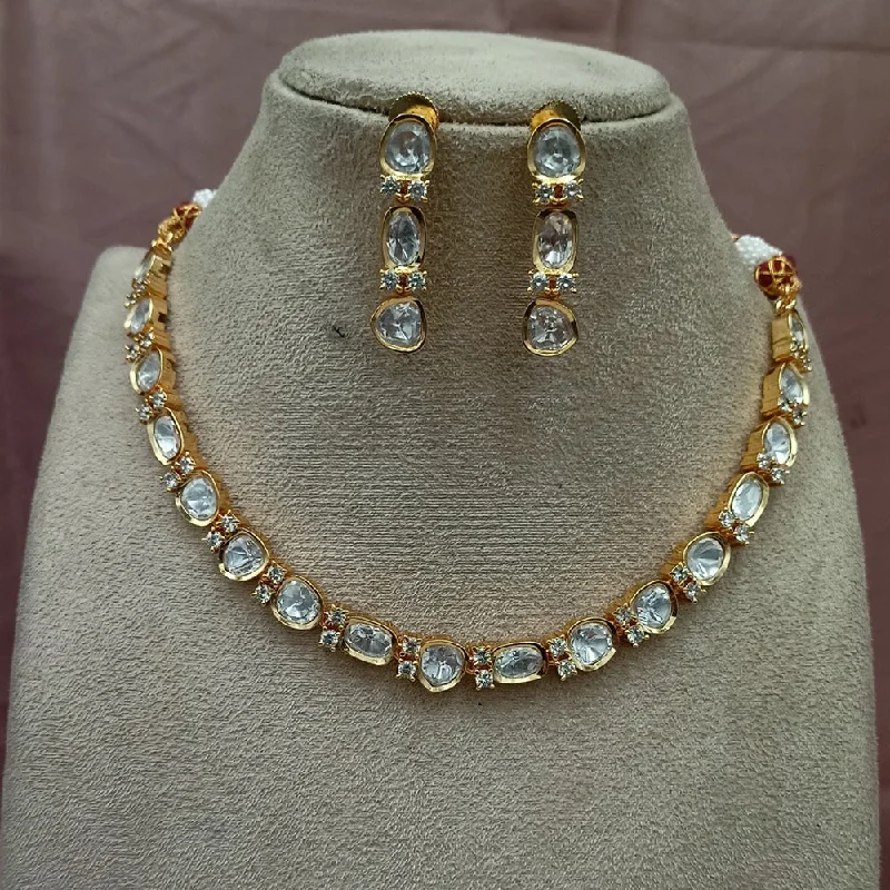 Artistic Crystal Necklace-Amoliya Jewels Gold Plated Polki Kundan Necklace Set