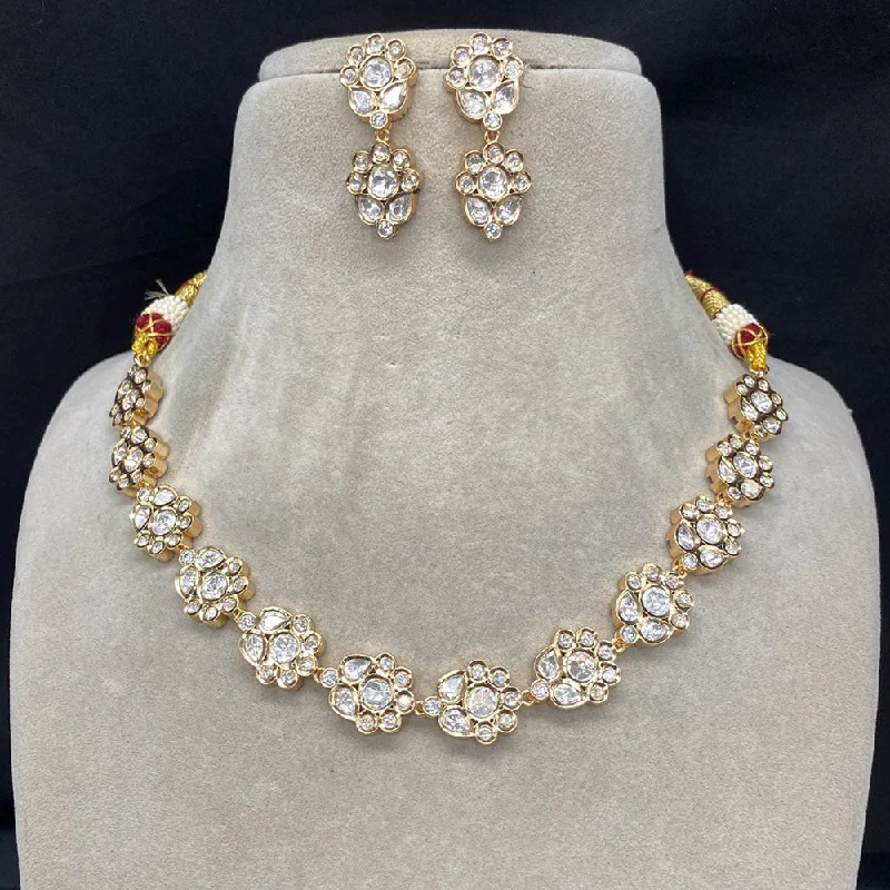 Simple Gold Necklace-Royal Kundan Jewellery Gold Plated Polki Kundan Necklace Set