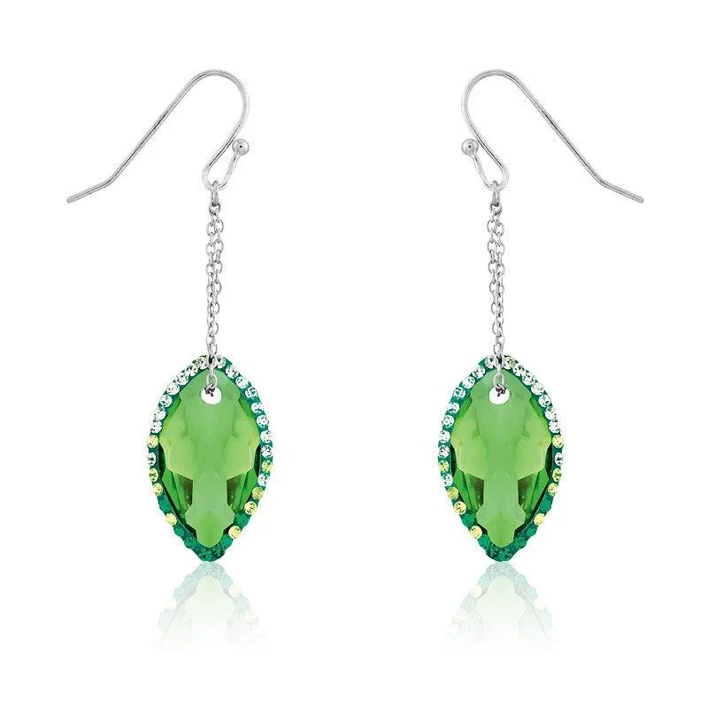 Zodiac Sign Earrings-Sterling Silver Marquise Green CZ Dangling Earrings